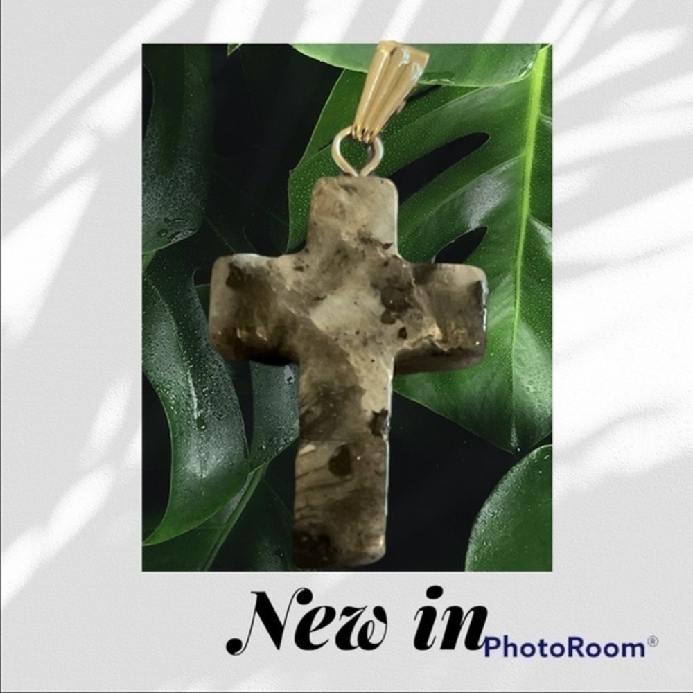 Handmade Natural gemstone cross necklace- gray marble